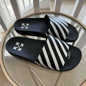 Size 9US/ 43EU - Off-White Black & White Diagonal Stripe Slide Sandals